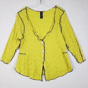 NOBLU Pucker Tunic Top Cardigan Yellow size L Art-to-Wear Lagenlook Boho Funky